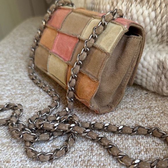 AUTH RARE CHANEL MINI PATCHWORK SUEDE FLAP BAG CC PINK CRYSTAL. VINTAGE 2004-08 - Picture 12 of 17